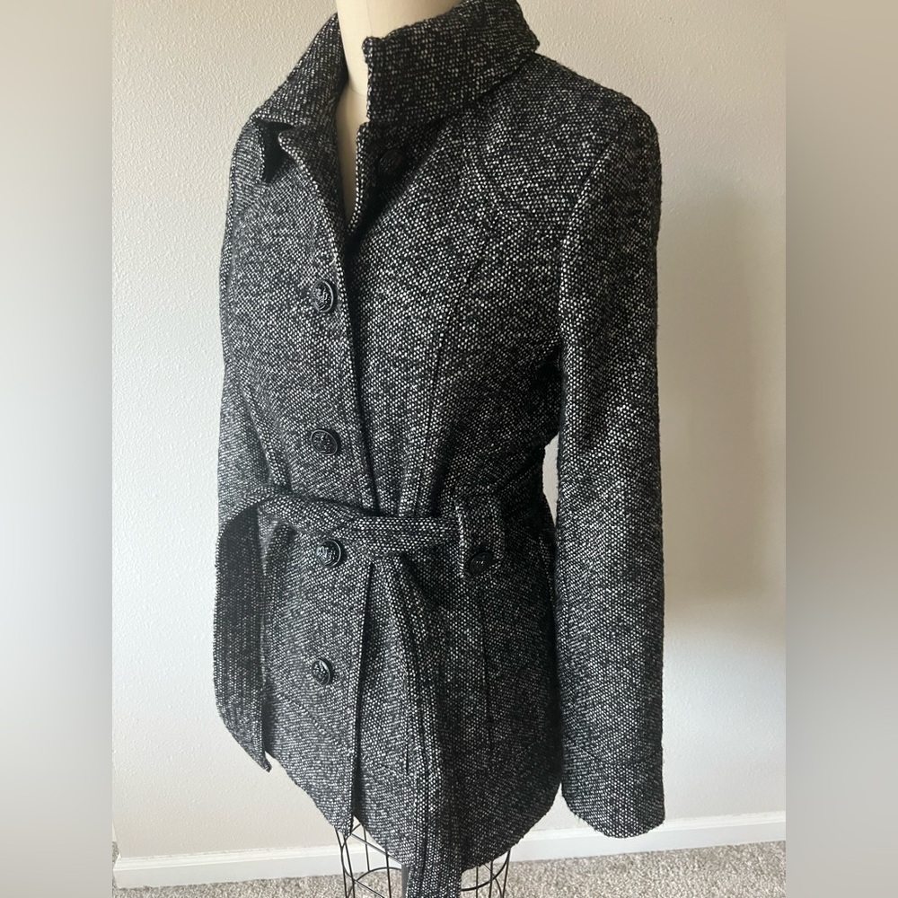 Kensie Black and White Tweed Trench Coat 🧥 - Picture 3 of 15